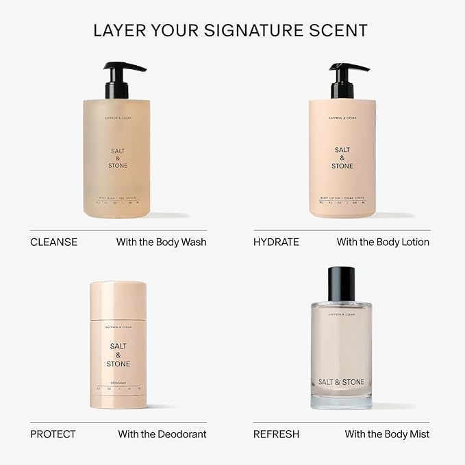 SALT & STONE Aluminum Free Deodorant | Extra Strength 48 Hour Protection for Women & Men | Made with Seaweed Extracts, Niacinamide & Prebiotics (Saffron & Cedar)