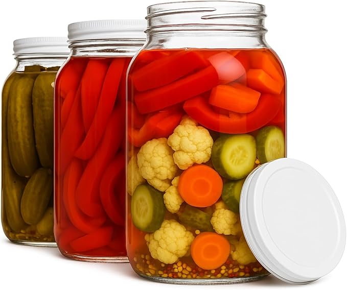 kitchentoolz Set of 3 One Gallon Large Glass Jar with Lid – Wide‑Mouth Gallon Mason Jar for Sun Tea, Pickling, Kombucha – 1 Gallon Glass Jug Made in USA