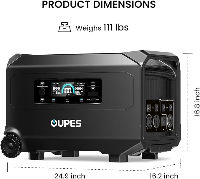 OUPES Guardian 6000 Dual Battery System: 9216Wh Power Station with 6000W Output, 120V/240V Dual Voltage, Expandable Home Backup with Transfer Switch Ready & App Control