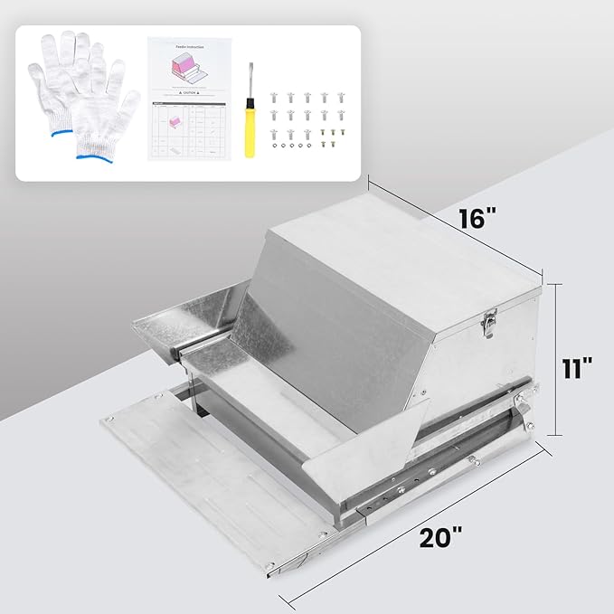 Confote Large Automatic Chicken Feeder Box 20 lbs Galvanized Metal Feed Chicken Feeder Sturdy Galvanized Steel Poultry Feeders - No Spill with Weatherproof Lid for 6-12 Chickens