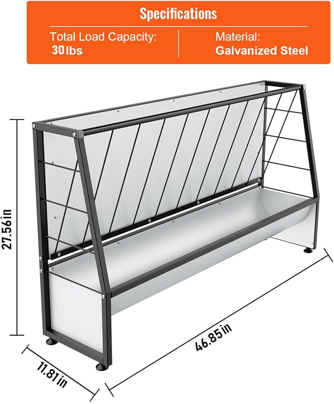 Pasture Hay Feeder Black, Galvanized Steel Livestock Hay Feeder, Outdoor Hay Feeder for Mini Goats, Pony and Mini Horses