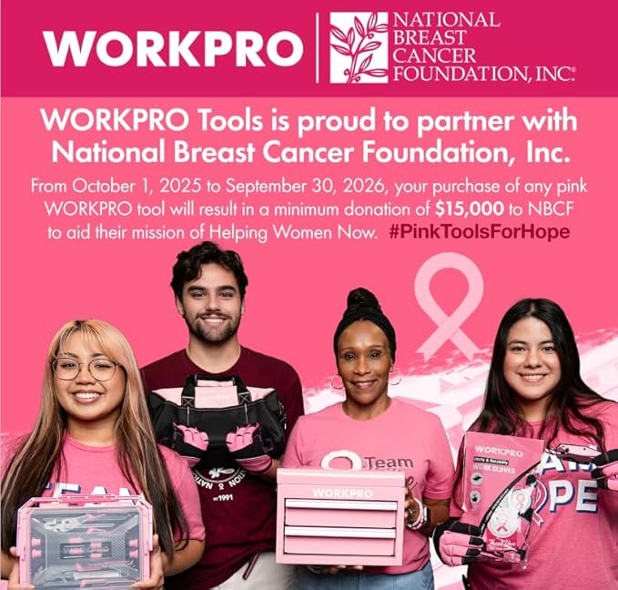 WORKPRO Pink Tool Set with 3.7V Rotatable Electric Screwdriver, 18PCS Portable Ladies Home Tool Kit with Toolbox, Cordless Electric Screwdriver Kit, Household tool kit for Dorm, Apartment -Pink Ribbon