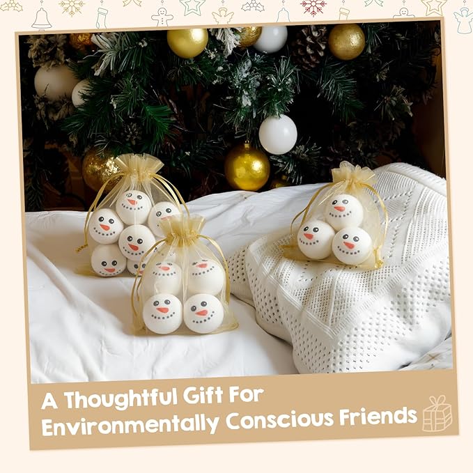 Jenaai 6 Pcs Christmas Wool Dryer Balls Snowman Face Pattern Wool Dryer Balls Christmas Reusable Anti Static Natural Fabric Softener XL for Replaces Sheets Xmas Gift