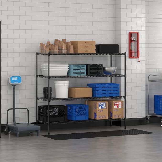 Commercial NSF Listed Black Epoxy Stationary Wire Shelving Kit 21" x 60" x 54", with 4 Shelves Perfect for Warehouse, Walk-in Refrigerator, Freezer, Grocery Store, Restaurant, Dishroom
