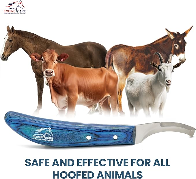 Equine Care Left-Handed Hoof Knife – Double-Ended Farrier Hoof Trimmer with Ultra-Sharp J2 Stainless Steel Blade, Ergonomic Handle – Professional Farrier Tool for Horses, Cows & Farm Livestock.
