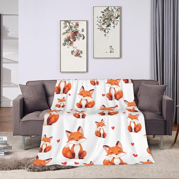 Fox Blanket Super Cozy Soft Fox Animal Throw Blanket Warm Plush Fluffy Foxes Stuff Gifts for Women Girls Fleece Flannel Gift Blankets for Kids Adults 80"X60"