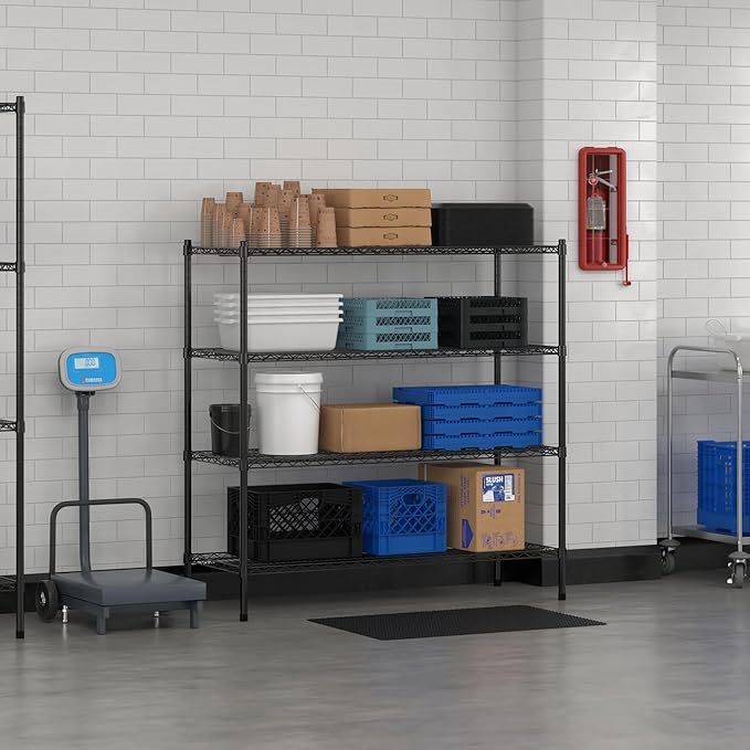 Commercial NSF Listed Black Epoxy Stationary Wire Shelving Kit 21" x 54" x 54", with 4 Shelves Perfect for Warehouse, Walk-in Refrigerator, Freezer, Grocery Store, Restaurant, Dishroom