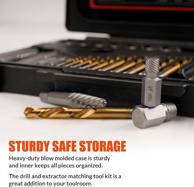 35 Pcs Screw Extractor and Left Hand Drill Bits Set, Easy Out Screw Extractor Kit with HSS Steel Reverse Drill Bit for Broken Nuts, Stripped Bolts Remove