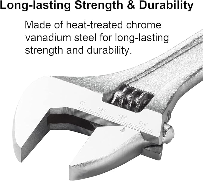 Jetech 10-Inch Adjustable Wrench - Professional Heavy Duty Chrome Vanadium Steel Shifter Spanner with Inch/Metric Scale Wide Caliber Opening