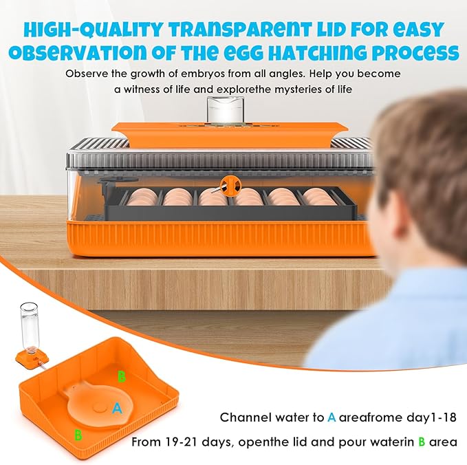 25 Egg Incubator Digital Poultry Hatcher Machine with Automatic Egg Turning, incubators for Hatching Eggs, Temperature & Humidity Control, LED Screen, General Purpose Incubator(Transparent)