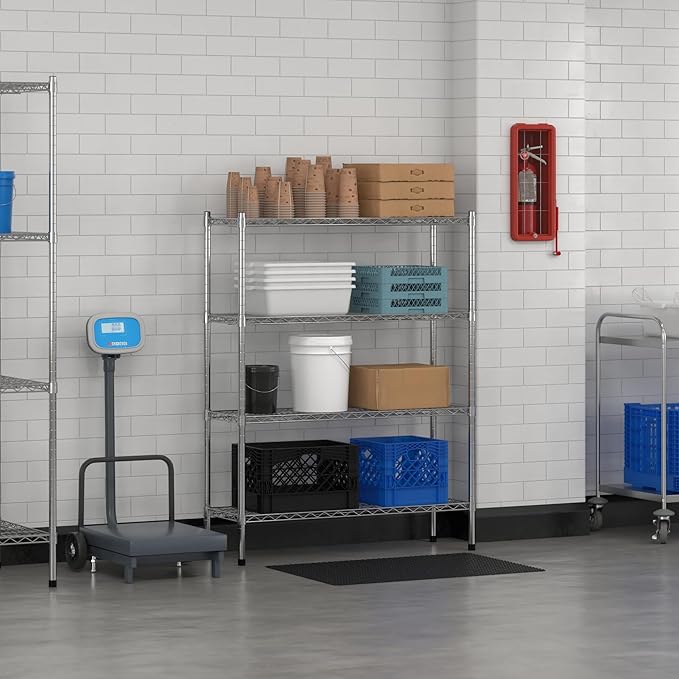 Commercial NSF Listed Chrome Stationary Wire Shelving Kit 14" x 42" x 54", with 4 Shelves Perfect for Warehouse, Walk-in Refrigerator, Freezer, Grocery Store, Restaurant, Dishroom