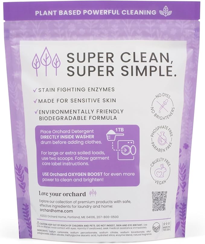 Orchard Laundry Detergent Powder Natural Deep Cleaning Laundry Powder for Sensitive Skin - Lavender Chamomile - Plant Based Effective Ingredients - 65 Loads - Enzyme-Powered, Eco Friendly Detergent