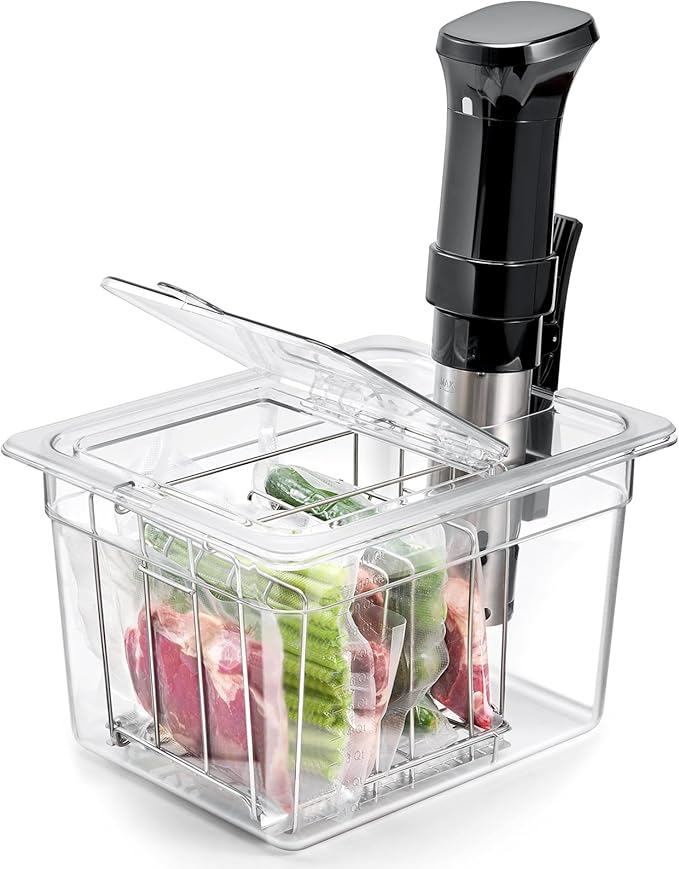 HOMENOTE Sous Vide Container 12 Quart with Universal Collapsible Hinged Lid,Complete Sous Vide Accessories Kit BPA Free,Compatible with Anova and Most Sous Vide Cookers(With Rack and Sleeve)
