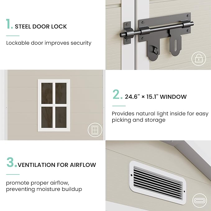 UDPATIO Outdoor Storage Shed 6x4.5 FT, Plastic Resin Outside Sheds & Outdoor Storage for Trash Can, Bike, Lawnmower, Generator, Tool Shed with Lockable Door for Backyard, Lawn, Patio, Sandstone