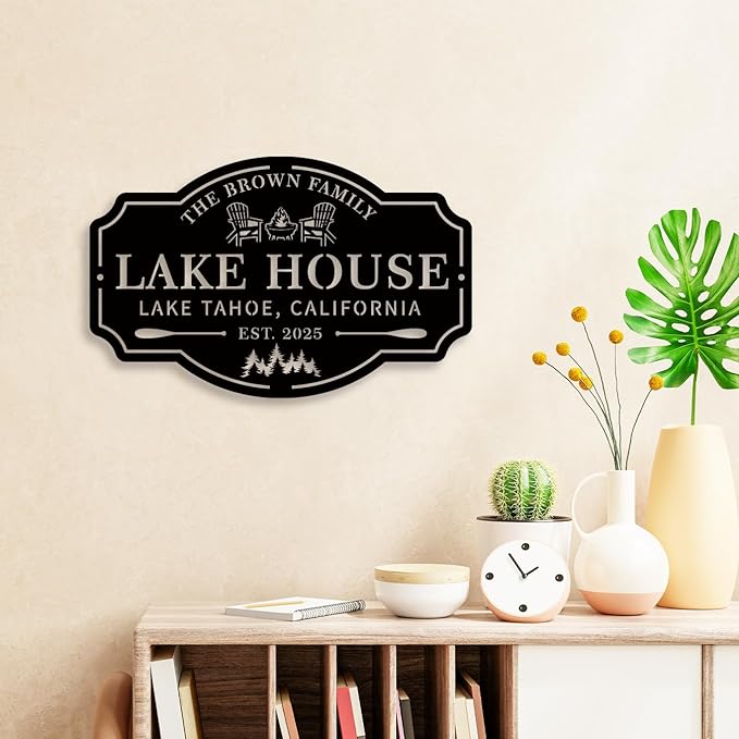 Custom Metal Lake House Sign - Personalized Outdoor Décor for Beach or Camping, Happy Campers Gift - Rustic Lake House Decor