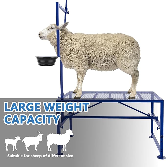400 LBs Goat Milk Stand for Pygmy and Dwarf Goats, Goat Stand with Feed Bin, Goat Milking Stand for Sheep Trimming and Milking, Hoof Trimming Stand Adjustable Size, Iron Blue