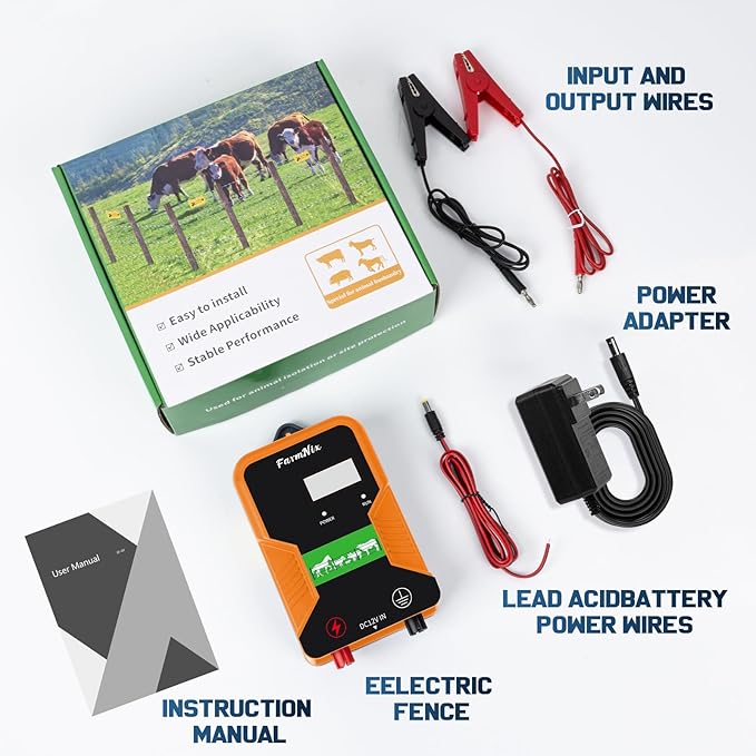 12 kV Electric Fence Charger with LED Display,2 Joule Pulse Energy,Covering up to 15 KM,Waterproof,Ideal for Home Pastures and Gardens by Containing Dogs,Livestock,Pets and Poultry