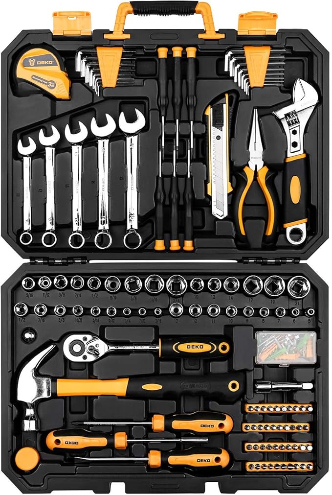 DEKOPRO 158 Piece Tool Set-General Household Hand Tool Kit,Auto Repair Tool Set, with Plastic Toolbox Storage Case
