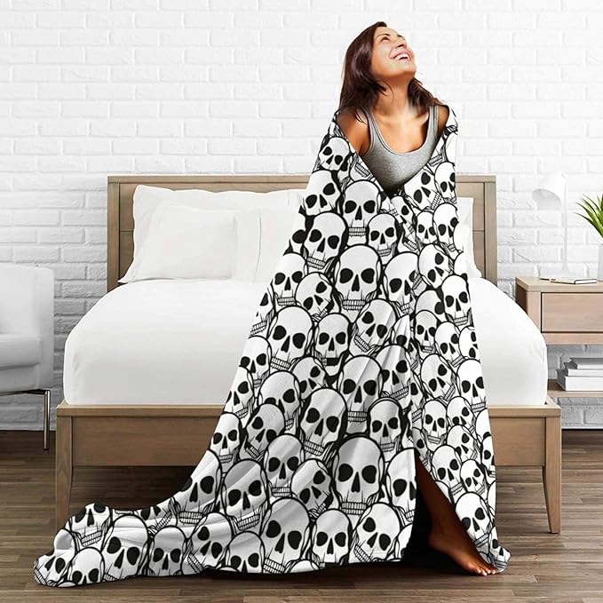 Mudiwa Gothic Skeleton Flannel Plush Throw Blanket - Cozy Lightweight Skull Decor Fleece Bedding Stuff - Gifts for Skull Lovers - Women, Men, Kids - 60"x80"