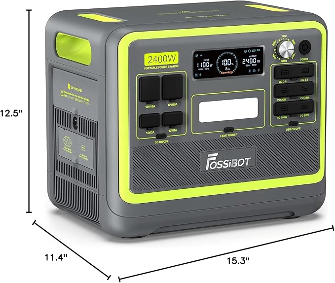 FOSSIBOT Portable Power Station with Hand Truck,2048Wh LiFePO4 Battery with 6×2400W(Surge 4800W),1.5H Fast Full Charging with LED Flashlight,Solar Generator for Home Use Camping RV Emergency