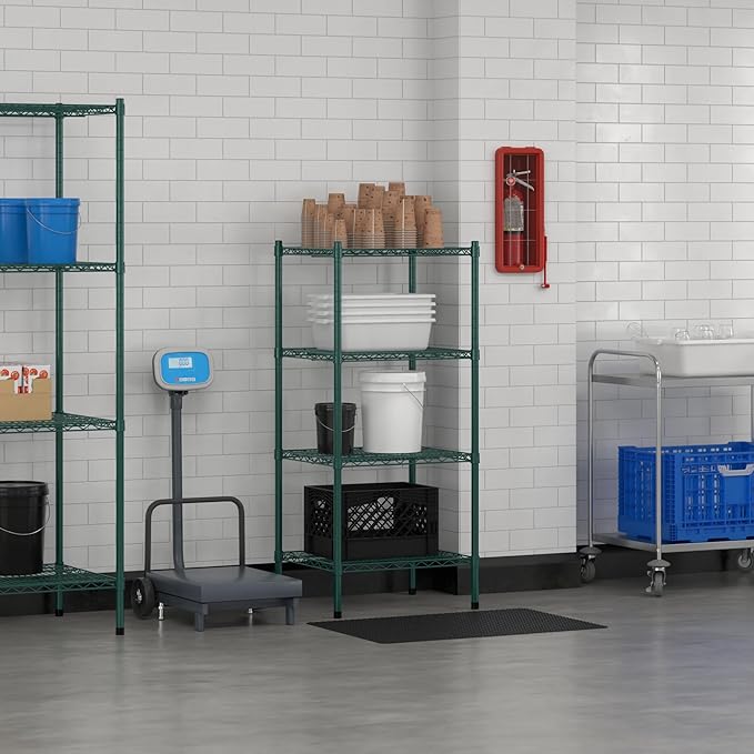 Commercial NSF Listed Green Epoxy Stationary Wire Shelving Kit 21" x 24" x 54", with 4 Shelves Perfect for Warehouse, Walk-in Refrigerator, Freezer, Grocery Store, Restaurant, Dishroom
