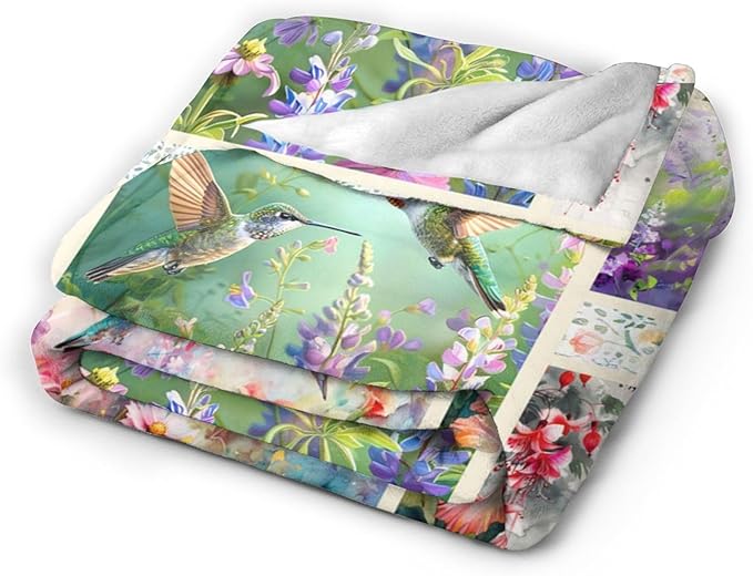 Hummingbird Blanket Gifts for Girls Boys Soft Warm Plush Bird Throw Blanket Flannel Fleece Fuzzy Birds Stuff Blanket for Bed Couch Living Room Decor 80"X60"