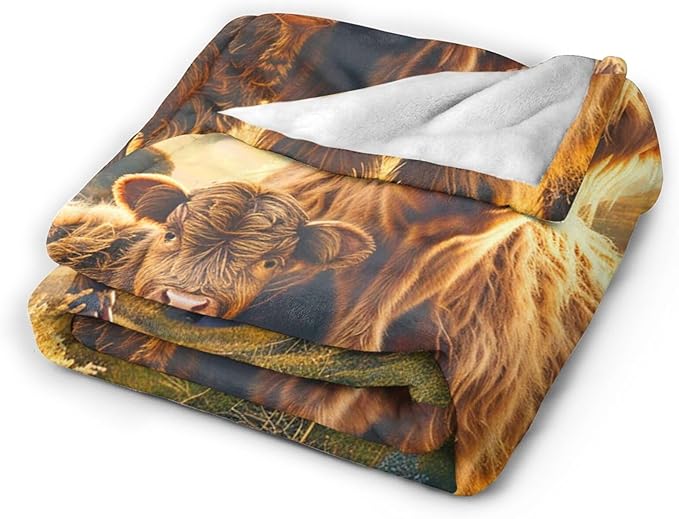 Highland Cow Blanket Gifts for Girls Boys Soft Warm Plush Highland Cattle Throw Blanket Flannel Fleece Fuzzy Farm Animal Stuff Blanket for Bed Couch Living Room Decor 60"X50"