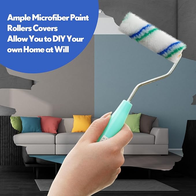 Nuogo 150 Pcs 4 Inch Mini Paint Roller Cover 1/2" Nap Small Microfiber Roller Covers Home Repair Tools House Household Supplies Kit(Blue, Green)