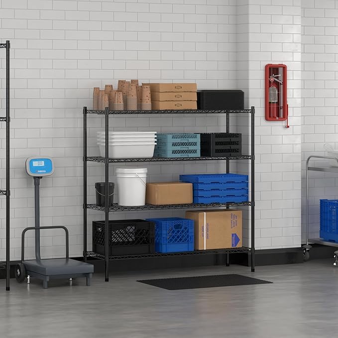 Commercial NSF Listed Black Epoxy Stationary Wire Shelving Kit 18" x 54" x 54", with 4 Shelves Perfect for Warehouse, Walk-in Refrigerator, Freezer, Grocery Store, Restaurant, Dishroom