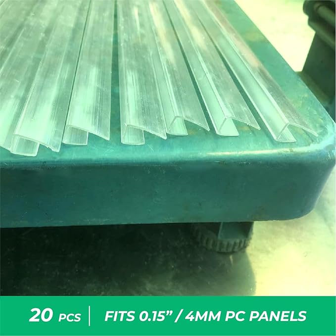 Polycarbonate Greenhouse Panels (U Connectors) - 20 Pieces, 2ft Length, Prevent Dust, Rain & Moisture from Getting into Twin-Wall Panels, Fits 4mm (0.15 in) Panels (U Connectors 4mm-2ft)