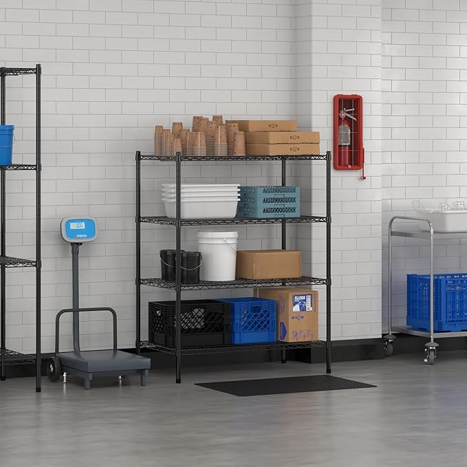 Commercial NSF Listed Black Epoxy Stationary Wire Shelving Kit 24" x 42" x 54", with 4 Shelves Perfect for Warehouse, Walk-in Refrigerator, Freezer, Grocery Store, Restaurant, Dishroom
