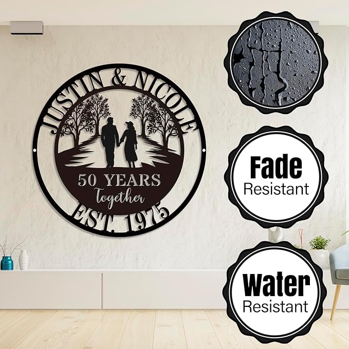 Personalized 50th/60th/40th/30th/25th/10th/1th Anniversary Wedding Gifts for Couple Parent Husband Wife, Best 50th Wedding Anniversary Custom Gifts, Custom Metal Name Sign