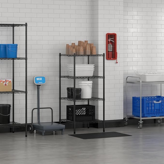 Commercial NSF Listed Black Epoxy Stationary Wire Shelving Kit 24" x 24" x 54", with 4 Shelves Perfect for Warehouse, Walk-in Refrigerator, Freezer, Grocery Store, Restaurant, Dishroom