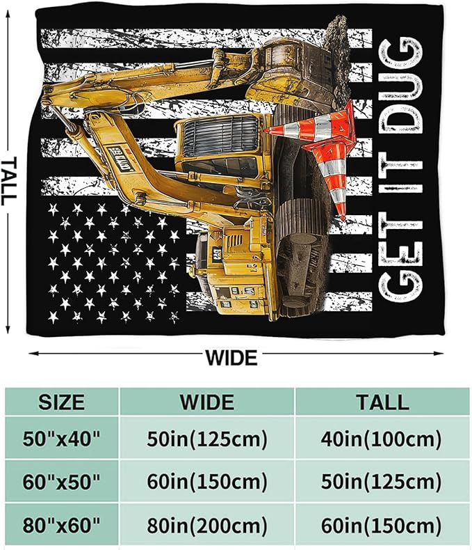 Excavator Truck Blanket Cozy Plush Construction Throw Blankets Fuzzy Flannel Fleece Tractor Toys Gifts Car Theme Decor for Girls Boys 50"X40"