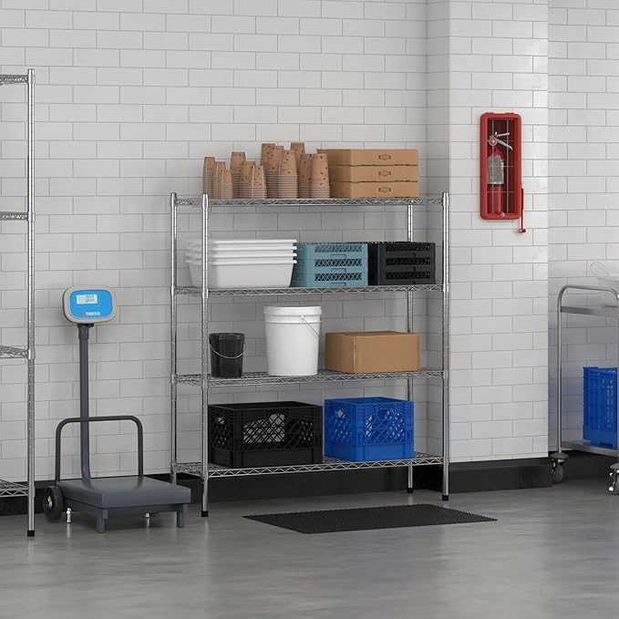 Commercial NSF Listed Chrome Stationary Wire Shelving Kit 14" x 48" x 54", with 4 Shelves Perfect for Warehouse, Walk-in Refrigerator, Freezer, Grocery Store, Restaurant, Dishroom