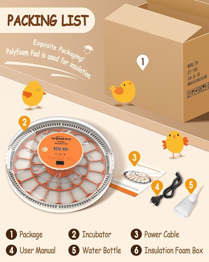 30 Egg Incubators for Hatching Eggs with Automatic Egg Turner, Auto Temperature Control, LED Candling, Humidity Monitor, 360° Viewing for Chicken Quail Parrot Birds