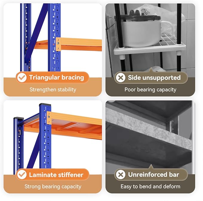 79" H Garage Shelving,4200 LBS Heavy Duty Storage Rack,4 Tiers Metal Storage Rack Shelf, Adjustable Shelving Unit for Garage,Kitchen,Warehouse,Basement,78.7" H x 59" W x 23.6" D,Blue&Orange