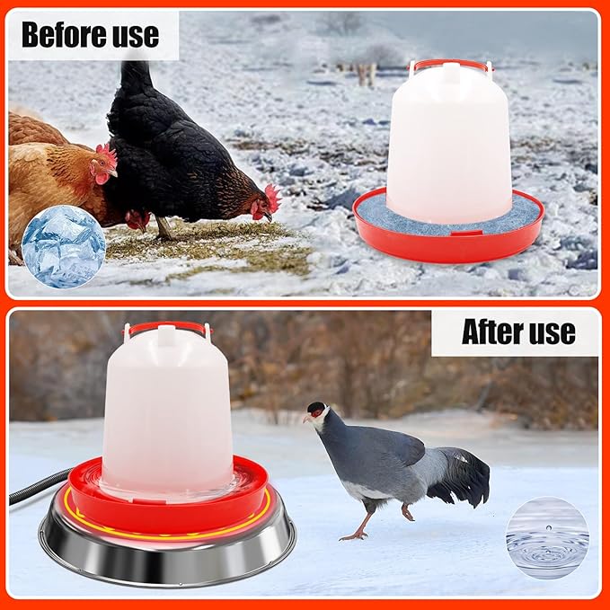 Chicken Water Heater for Winter,14" Heating Base for Metal/Plastic Chicken Waterer Poultry Founts Under 5 Gallon,48W Thermostat Chicken Coop Water Heater