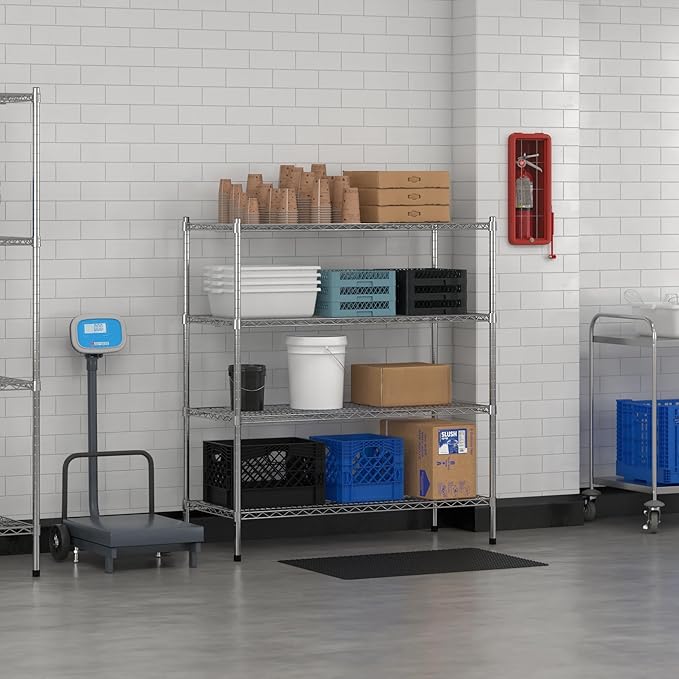 Commercial NSF Listed Chrome Stationary Wire Shelving Kit 21" x 48" x 54", with 4 Shelves Perfect for Warehouse, Walk-in Refrigerator, Freezer, Grocery Store, Restaurant, Dishroom