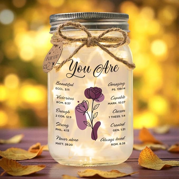 SOLMAY Birthday Gifts for Women – “You Are” Inspirational Mason Jar Night Light, Sentimental Christmas Gifts for Women, Christian Gift for Mom Sister Best Friend, Gratitude Decoration Jar