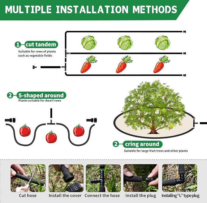 Heavy Duty Soaker Hose 100 Ft for Water Saving, DIY Garden Drip Hose Irrigation System Kit