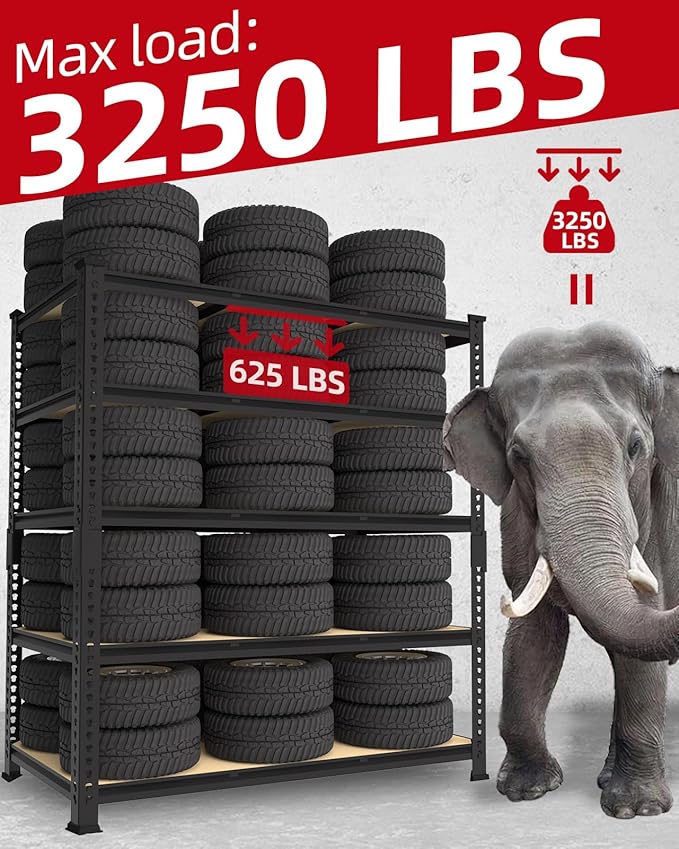 PrimeZone Heavy Duty Garage Storage Shelves - 48" W X 24" D X 72" H Adjustable Metal Shelving Unit, 5 Tier Industrial Shelves for Storage Standing Utility Rack for Warehouse, Basement, Black, 6 Pack