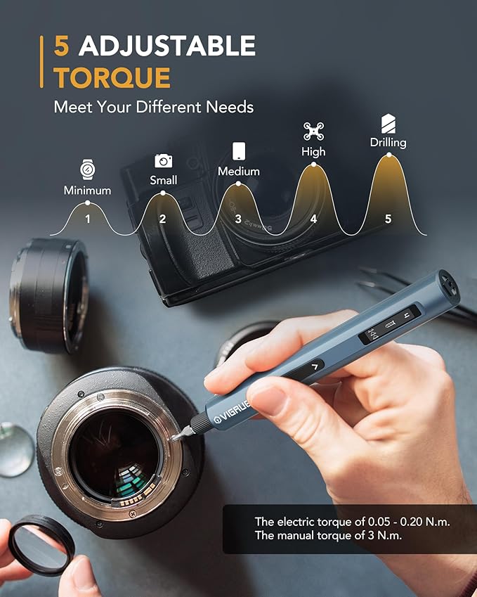 VIGRUE Mini Electric Screwdriver Set, 400RPM Electric Precision Screwdriver with Drill Bits, 5 Torque Level 48 Magnetic Bits, Repair Tool Kit for Electronics Phone Watch Jeweler Laptop