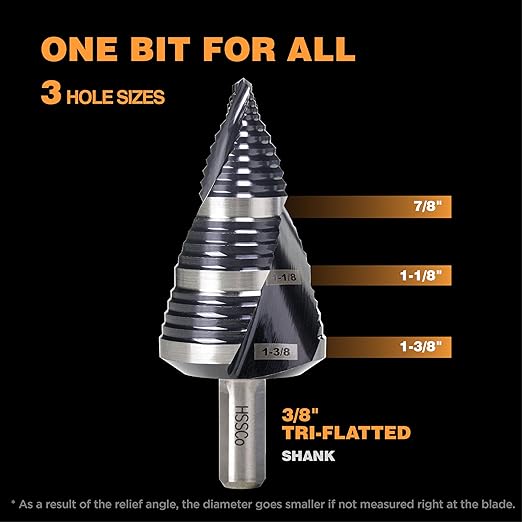 Heavy Duty M35 HSS 1/4 to 1-3/8 Inch Step Drill Bit with Double Flutes, Large High Speed Steel Step Bit for Stainless Steel, Metal, Wood