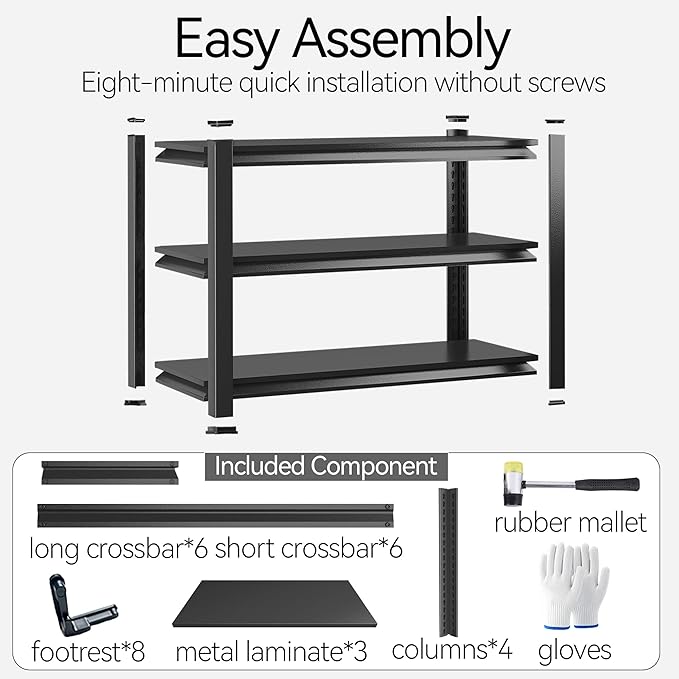 Storage Shelves, Garage Metal Shelving Unit, Adjustable, Double-Layer Column with Reinforced Ribs, Heavy-Duty, Capable of Bearing 600-3600 lbs (Black, 32 * 20 * 14, 3-Tier)