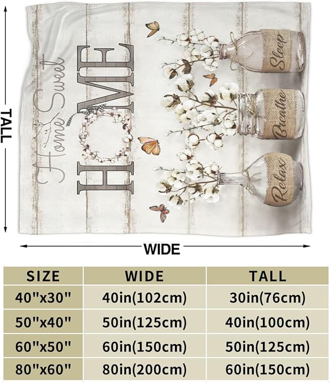 Farmhouse Floral Blanket for Women Girls Ultra Soft Cozy Cotton Flower Throw Blanket Fleece Fuzzy Plush Bedding Blanket Flower Gifts for Women Girls Kids Adults Couch Sofa 80"x60"