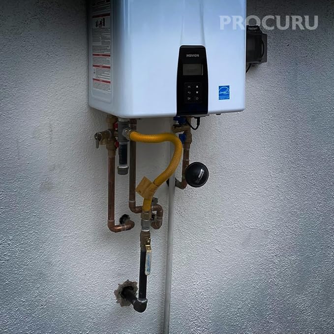 PROCURU 1" OD x 24" (2Ft) x 3/4"MIP x 3/4"FIP Flexible Gas Connector Kit with Service Valve Kit (FxF), Weatherproof Stainless Steel MaxFlow Tubing for Tankless Water Heater (Blue-D1 Series)