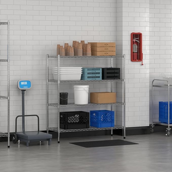 Commercial NSF Listed Chrome Stationary Wire Shelving Kit 18" x 48" x 54", with 4 Shelves Perfect for Warehouse, Walk-in Refrigerator, Freezer, Grocery Store, Restaurant, Dishroom