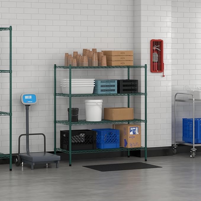 Commercial NSF Listed Green Epoxy Stationary Wire Shelving Kit 21" x 48" x 54", with 4 Shelves Perfect for Warehouse, Walk-in Refrigerator, Freezer, Grocery Store, Restaurant, Dishroom