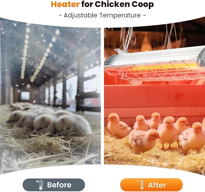 Large Chicken Coop Heater Lamp, 400W Carbon Fiber Chicks Brooder Heater Plates, Brooder Heating Lamp for Chicks Coop, Adjust 2 Mode Temp Hanging Height, Suitable for Poultry Indoor (14x5.5In)